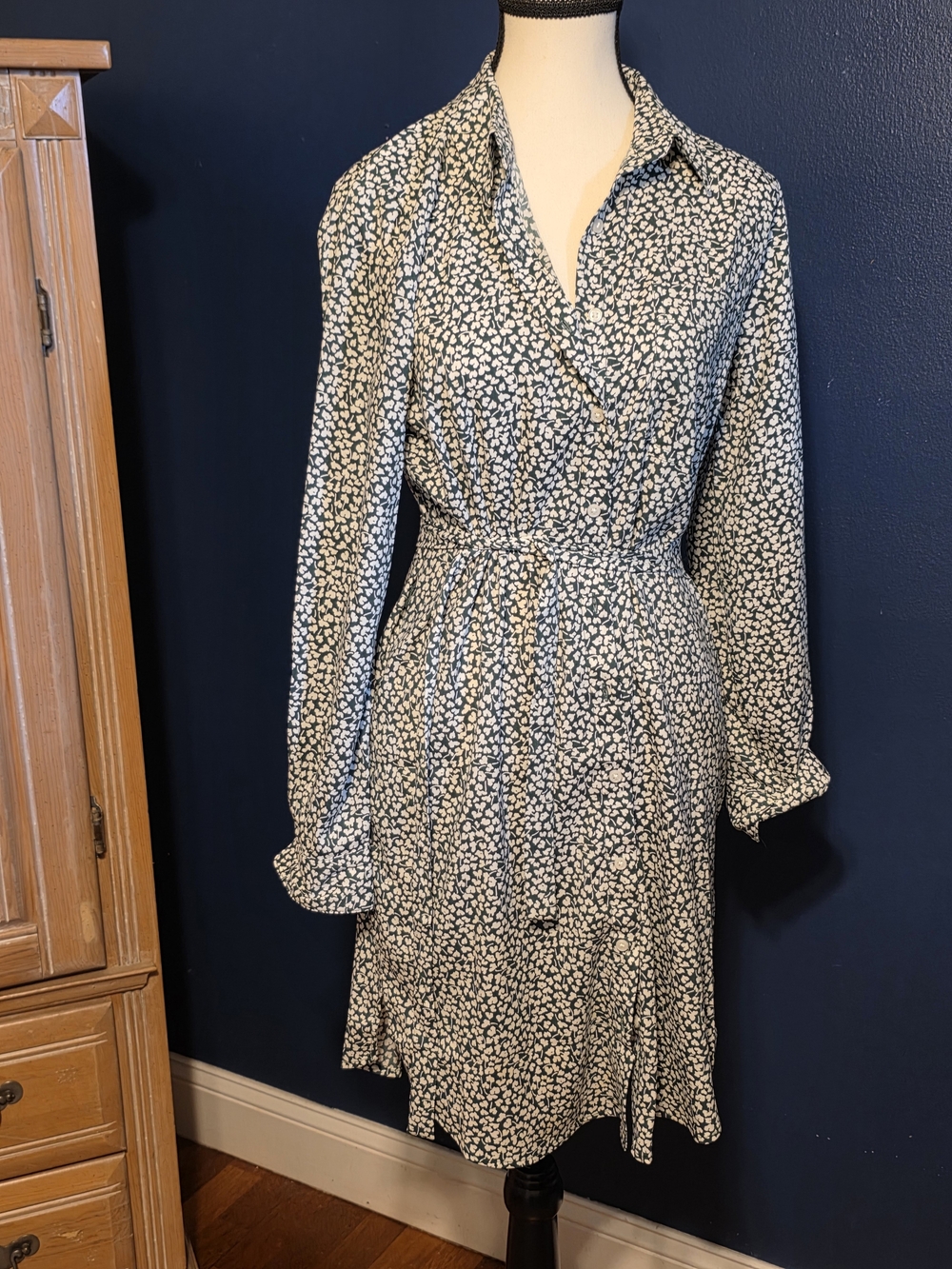 Daily Ritual Green and White Printed Wrap Shirt Dress